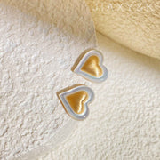 Plain 18k Yellow Gold Heart Earrings White Mother of Pearl, 1.668g